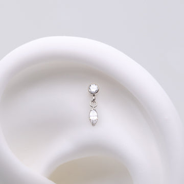 Detail View 1 of Implant Grade Titanium OneFit Threadless Bezel Set Marquise Dangle Sparkle Top Part-Clear Gem
